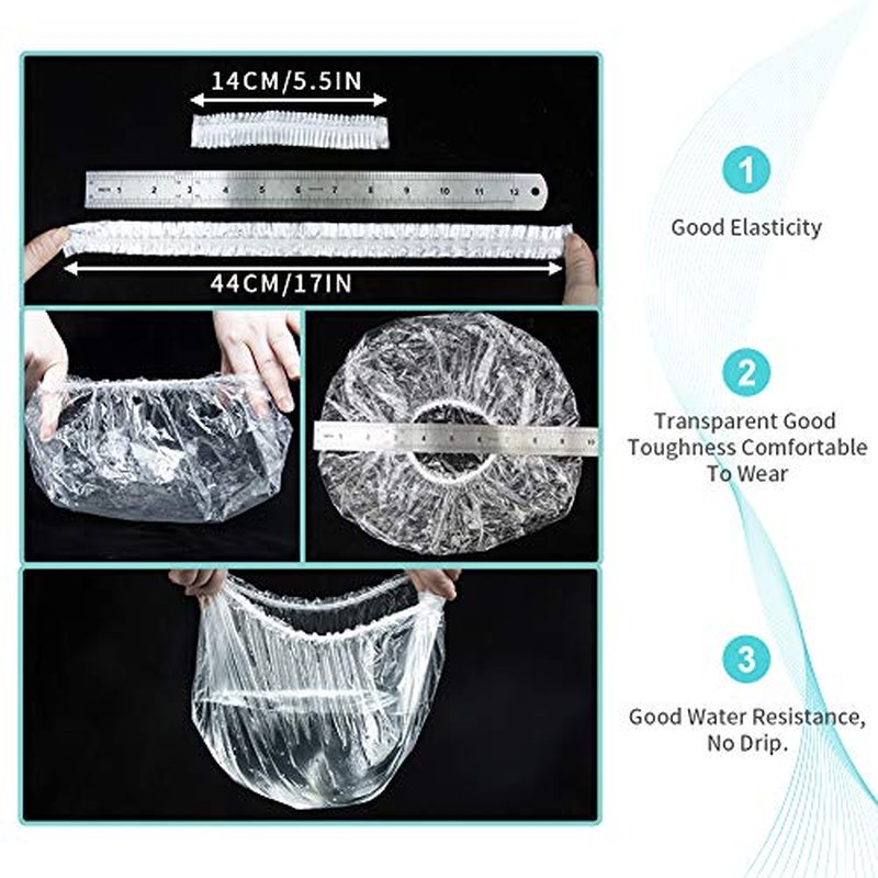 50PCS Disposable Shower Caps, Plastic Clear Thickening Bath Hair Cap and Waterproof Hair Caps for Women Men Kids Hair Treatment, Spa, Hotel and Hair Solon, Home Use, Portable Travel (Size 52CM)