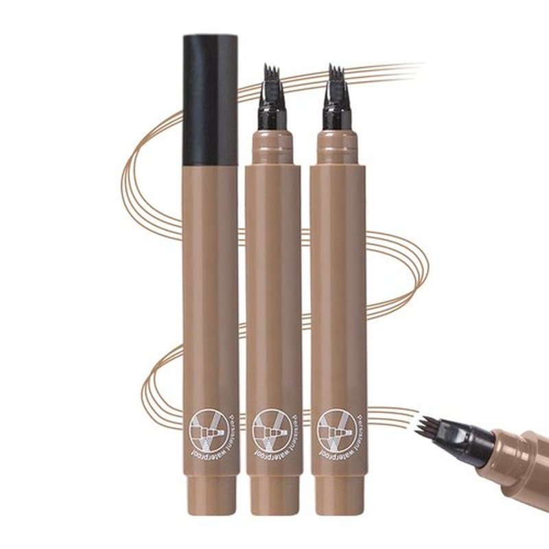2 Pcs Microblading Eyebrow Pencil, 2025 New 3D Microblading Eyebrow Pencil Contouring Pen 4 Tipped Brow Pen, Long Lasting Brow Pencil with Hair Like Strokes (Light Brown)