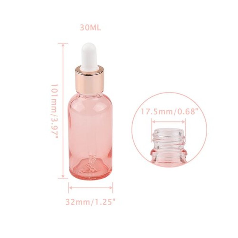 Kesell 8 Pack 30ml Pink Dropper Bottles, 1 oz Empty Refillable Glass Sample Vials for Essential Oils DIY Perfume Container, With Rose-Gold Cap And 3 Funnel