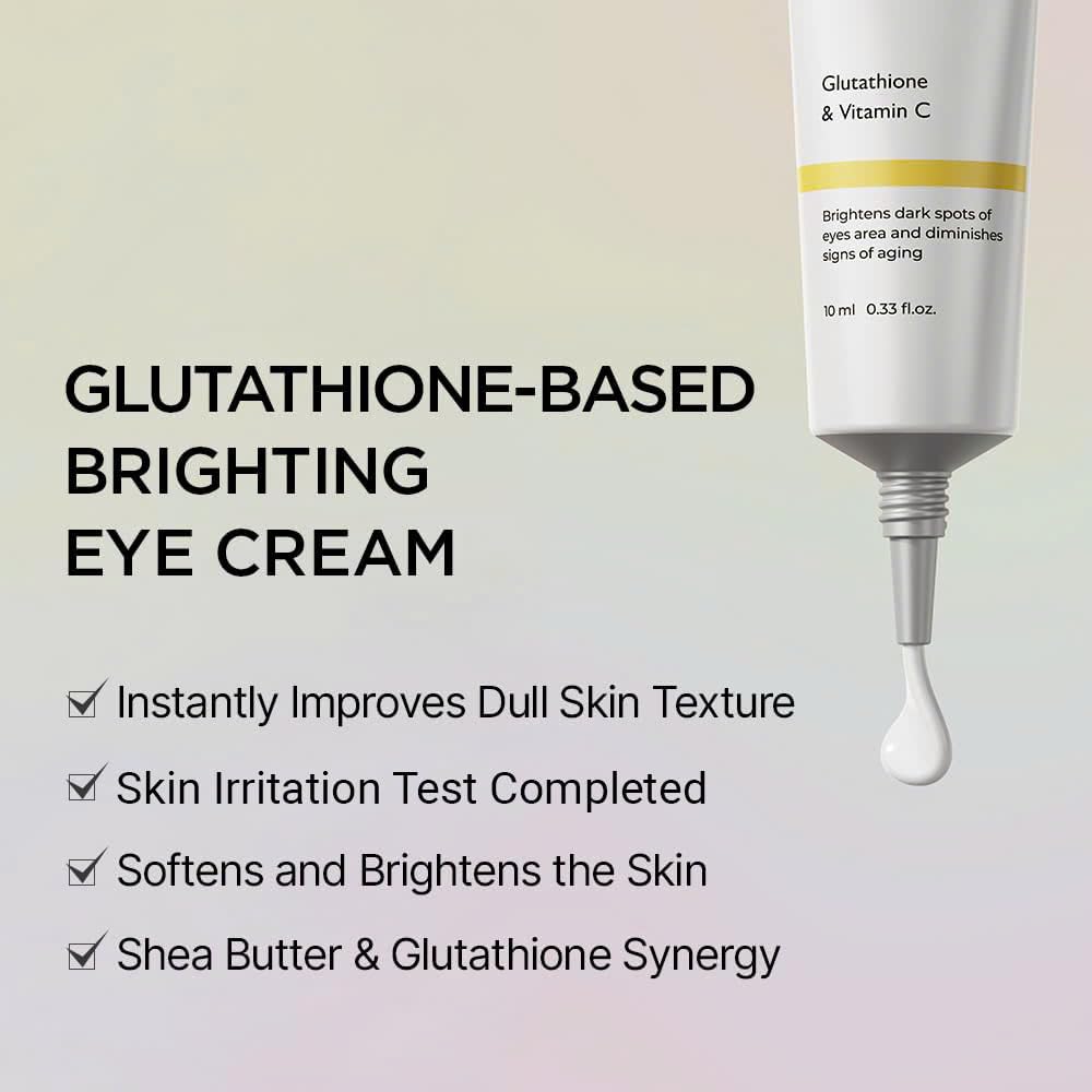 Genabelle Glutamin-C Luminous Eye Cream – Illuminating & Smoothing Formula with Glutathione and Vitamin C – Helps Reduce Puffiness, Fine Lines & Revive Tired-Looking Eyes – 0.33 fl oz