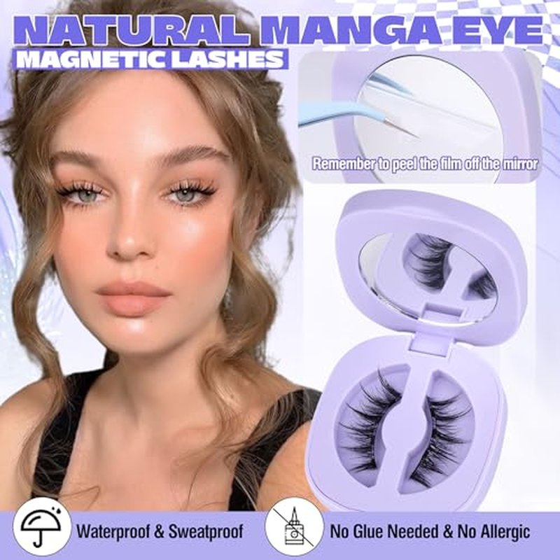 ALICE Magnetic Eyelashes without Eyeliner Natural Reusable Magnetic Lashes Kit with Applicator Anime No Glue Needed Lashes 1 Pairs Manga Magnetic Eyelashes Kit