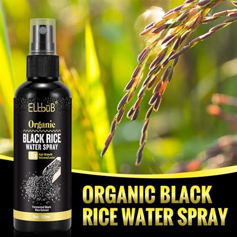 Black Rice Water Hair Growth Serum Spray - Natural Vegan Hair Regrowth Treatment for Men & Women with Castor Oil and Ginger - Ideal for Damaged, Dry Hair - Enhances Thickness, Length, Luster