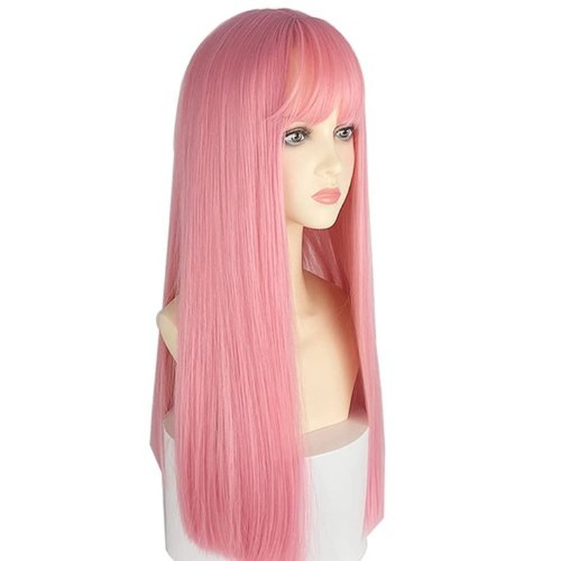 URCGTSA 22 Inches long Hair Wig for Women Pink Synthetic Hair Natural Long Straight Wig With Bangs Party Cosplay Wig for Girl (Light Pink)