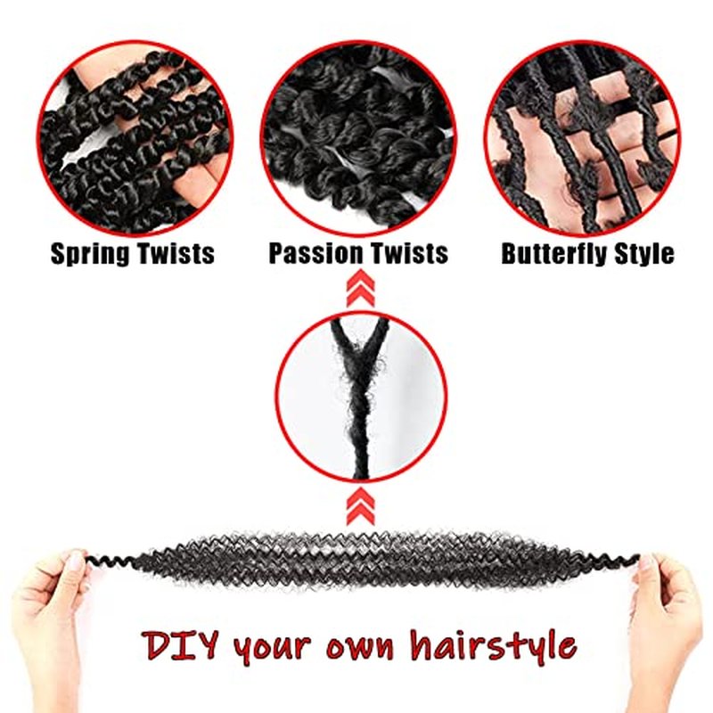 IXIMII 12 Inch Springy Afro Twist Hair 3 Packs Pre-Separated Kinky Marley Twist Braiding Hair Soft Synthetic Crochet Hair Extensions for Spring Twists and Bomb Twists Style,Natural Black