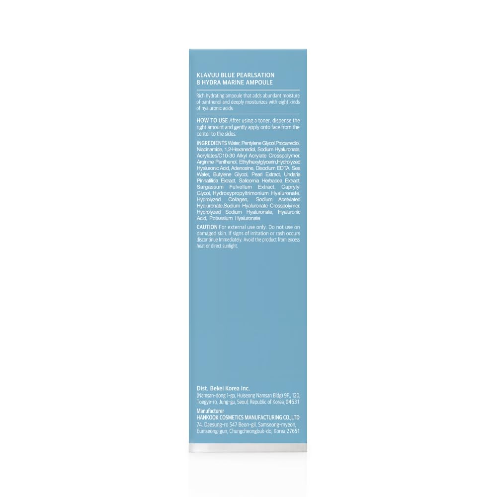 Klavuu BLUE PEARLSATION 8 Hydra Marine Ampoule - Enriched with Hyaluronic Acid for Dual-Layered Skin Hydration & Panthenol Nourishment - Ideal for Sensitive Skin Types – 1.69 floz