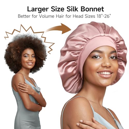 Umisleep 22 Momme 100% Real Mulberry Silk Bonnet for Sleeping Women, Large Hair Care Bonnet for Long Curly Hair, Double Layer Silk Hair Wrap with Soft Elastic Band, Non-Slip Sleep Cap, Black