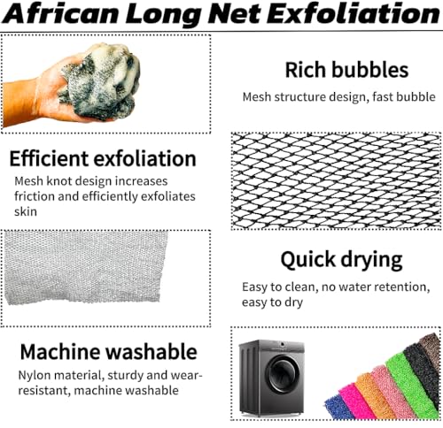 SPMKTBOZAI African Net Sponge Authentic, African Exfoliating Sponge Real African Net Black Owned, African Bath Sponge Back Scrubber, Body Exfoliator Shower Bath Accessories (Black)