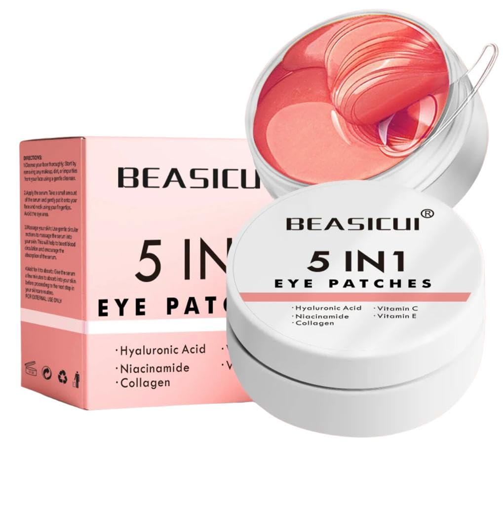 BEASICUI Under Eye Patches - 5 in 1 Under Eye Mask Hyaluronic Acid & Collagen,Under Eye Face Mask,Dark Circles and Puffy Eyes, Undereye Bags,Beauty & Personal Care products (Rose Scented 60 Pcs)