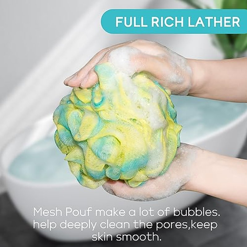Loofah Bath Sponge, Novosun Soft Shower Sponge Set Extra Large Mesh Pouf Scrubber for Men and Women Exfoliate,Wash Sponge,Cleanse,Soothe Skin Pack of 4, XL 75g