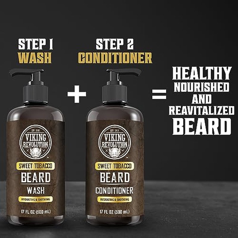 Viking Revolution Sweet Tobacco Beard Wash for Men with Argan Oil and Jojoba Oil - Beard Softener and Strengthener Beard Shampoo with Beard Oil - Beard Care to avoid Beard Dandruff and Itch (17 oz)