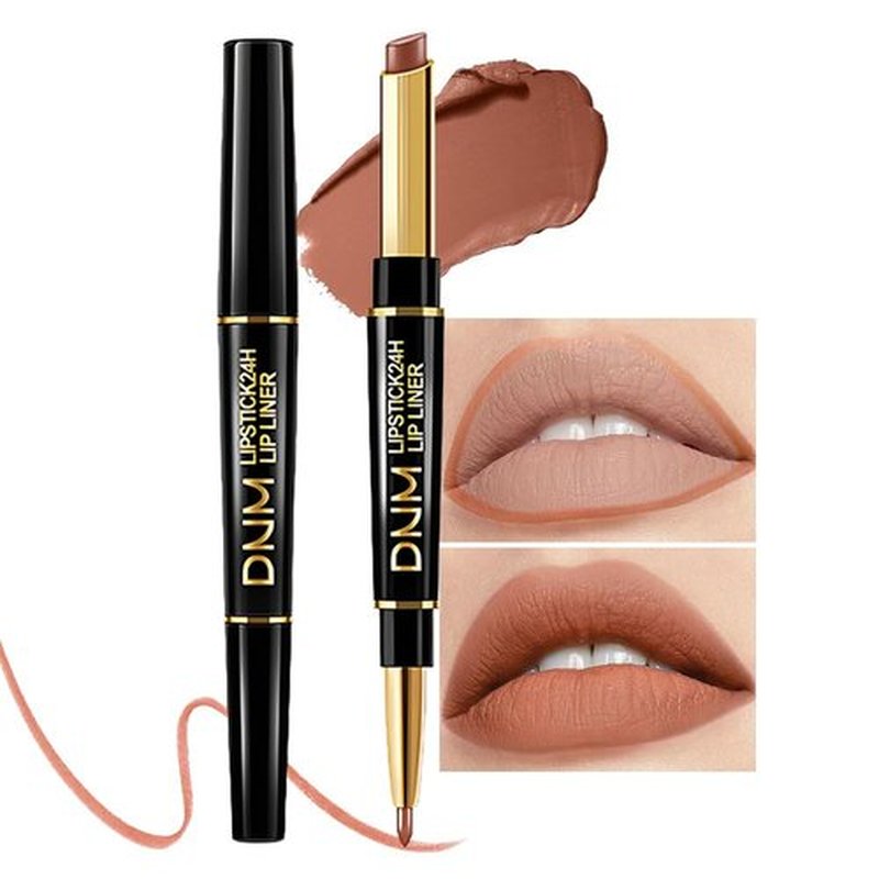 2 in 1 Nude Brown Velvet Matte Lip Liner and Lipstick Combination DNM Magic Lipstick Lip Stain 24 Hours Original Lip Liner Makeup Stain Long Lasting Waterproof Smudge Proof labial Lip Pencil 37#