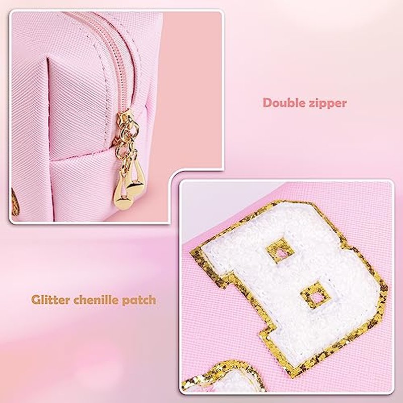 Elilier Initial Makeup Bag Girls Gift, Personalized Initial Bags with Zipper, Cute Makeup Pouch, PU Leather Waterproof Cosmetic Bag, Birthday Gift For Women, Preppy Things For Girls Women (Small)