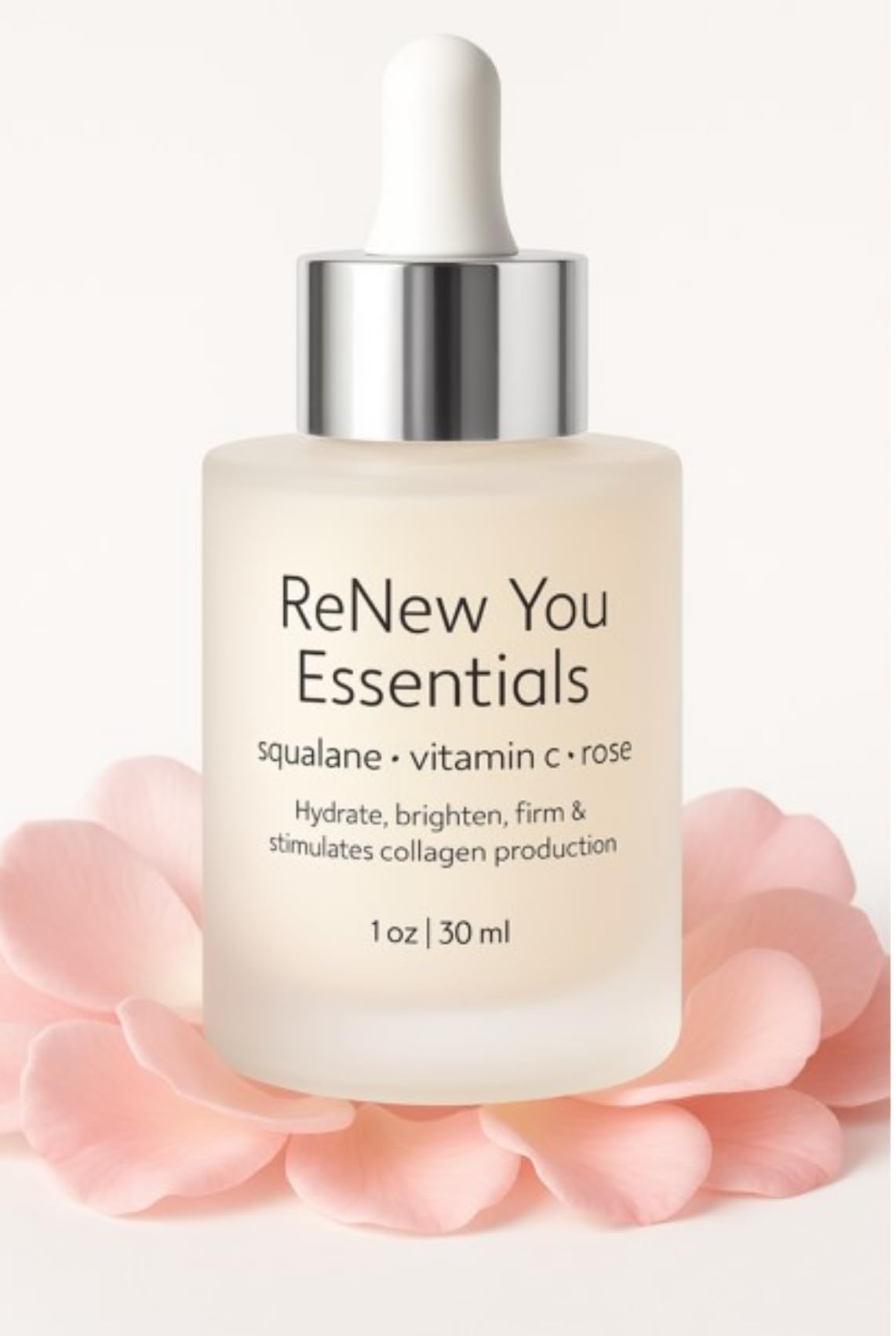 ReNew You Essentials Squalane and Vitamin C Rose Serum. Anti Aging Anti Wrinkle Brighten, Hydrate, Firm and Reveal Radiant Skin 1.0 ounces