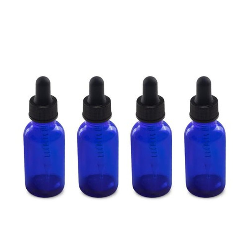 The Bottle Depot - 4 Pack - 1 oz Glass Bottle with Dropper - Blue - 20-400 Neck Finish - Boston Round Bottles - Leakproof Essential Oils Bottles