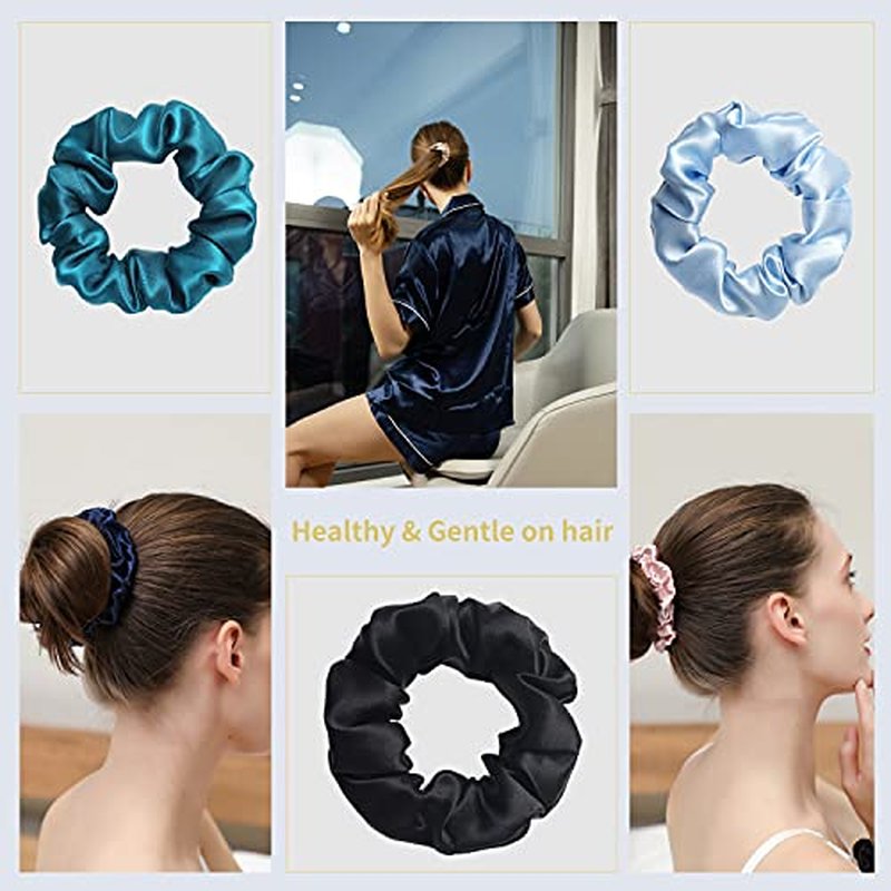 ZIMASILK 22 Momme 100% Pure Mulberry Silk Skinny Scrunchies for Women, Hair-Friendly & Luxurious Elastic Scrunchies Set (5 Scrunchies)