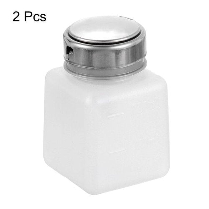HARFINGTON 2pcs Solvent Alcohol Dispenser 120ml(4oz) Nail Polish Remover Push Down Liquid Dispenser Pump Bottle with Stainless Steel Press Head for Acetone Cleanser Polish Remover, White