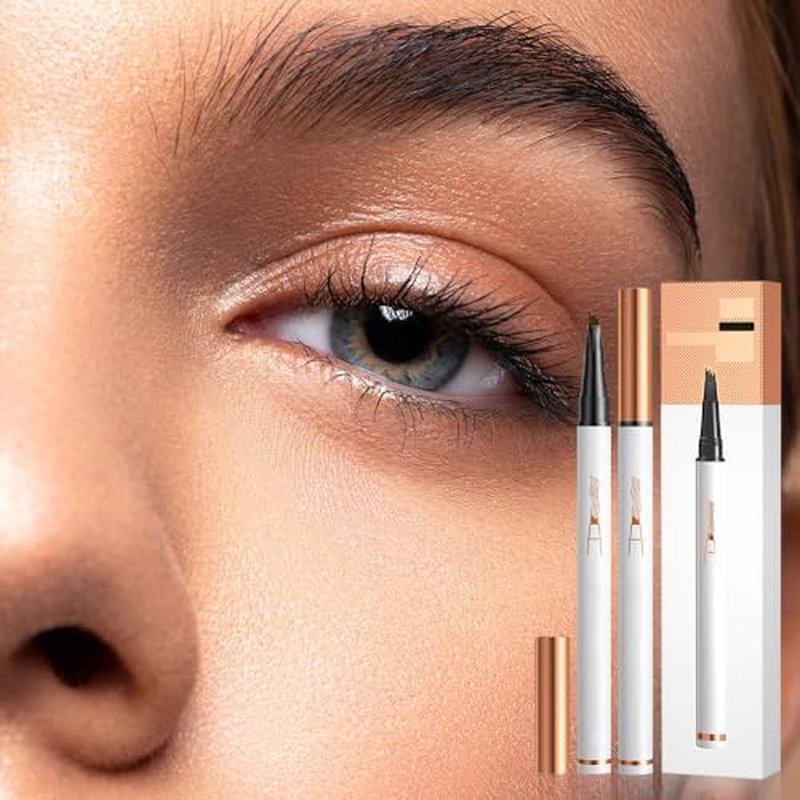 2PCS Waterproof 3D Eyebrow Pencil, 2025 New Magic Microblading Eyebrow Pencil Contouring Pen 4 Tipped Brown Pen, Eye Brown Makeup Long-Lasting Eyebrow Pencil for Women (Black)