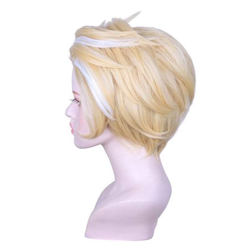 FantaLook Short Blonde with White Cosplay Wig for Men Halloween Costume