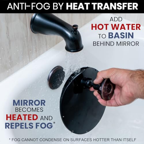 MIRRORVANA Dual Antifog Shower Mirror for Shaving - Shatterproof Mirror with Razor Holder, Upgraded Suction, 360° Swivel (8" Round, Black)