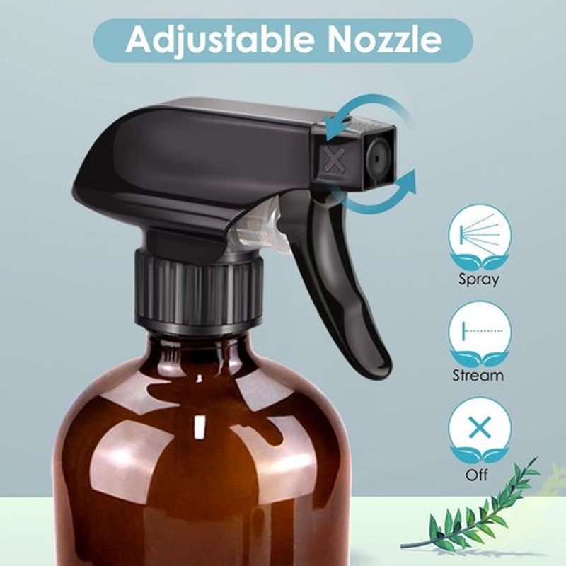 Bontip Glass Spray Bottle, Amber Glass Spray Bottle Set & Accessories for Non-toxic Window Cleaners Aromatherapy Facial Hydration Watering Flowers Hair Care (2 Pack/16 oz) (Amber)