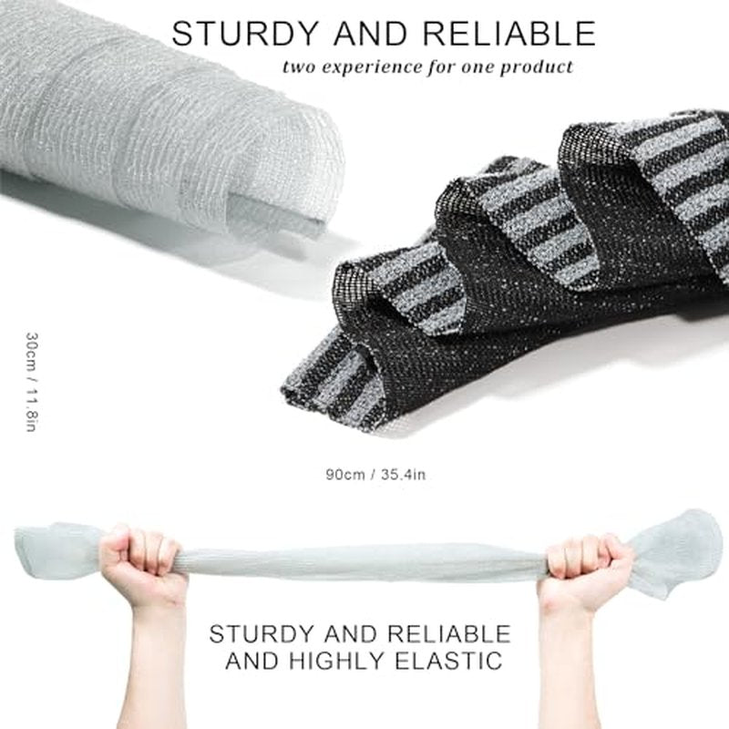 2 Pieces Exfoliating Washcloth Shower Towel African Net Sponge Japanese Wash Cloth Face Exfoliating Sponge Loofah Exfoliating Body Scrubber for Body Exfoliation(Black, Grey)