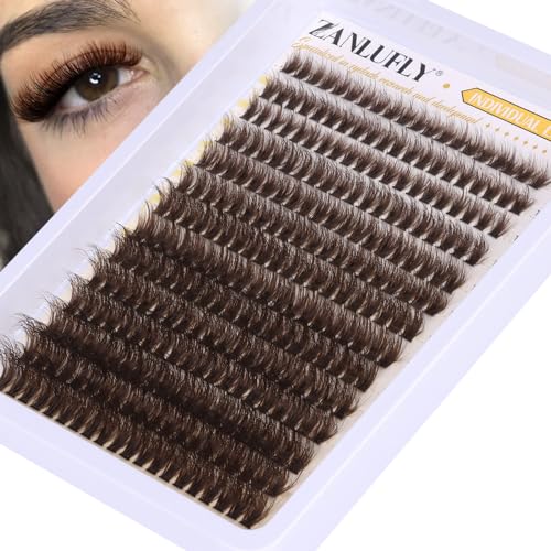 Brown Lash Clusters Fluffy Individual Lashes Natural Eyelash Clusters D Curl Thick DIY Lashes Extensions Wispy Cluster Eyealshes Extension (10-18MM)