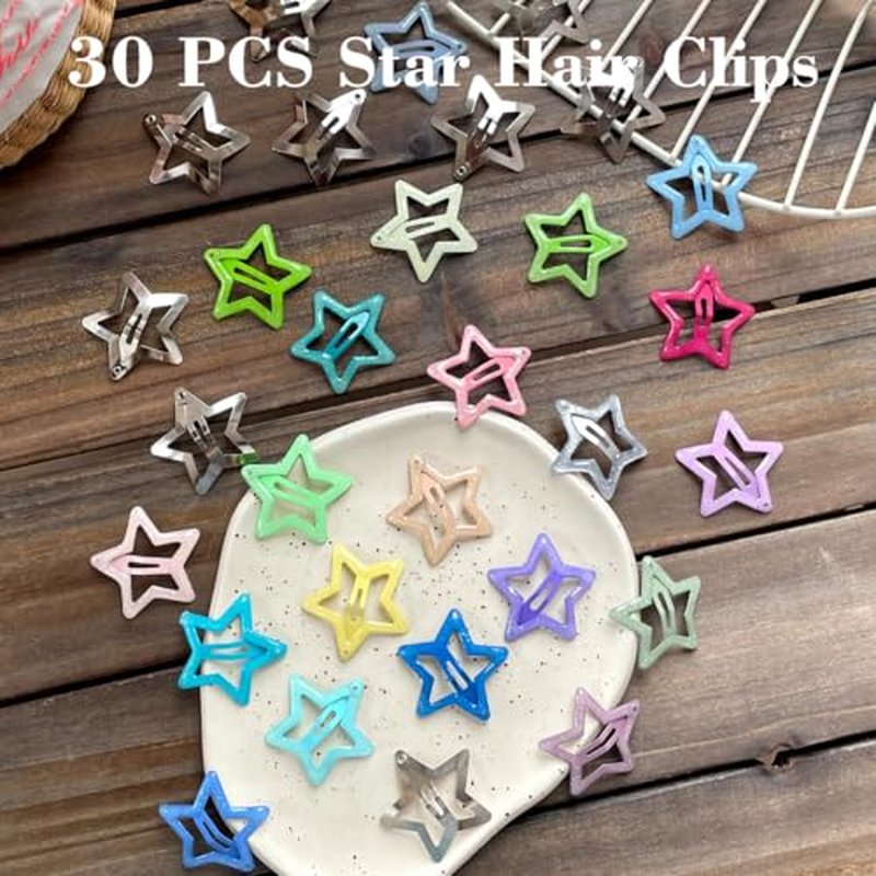 30 PCS 1.22" Sparkling Star Hair Clips Snap Star Hair Accessories Non Slip Star Clips for Girls Women Children's Multicolor Metal Hair Clips Star Hair Barrettes Star Hair Clips for Women