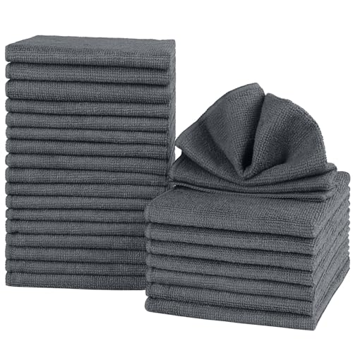 HOMEXCEL Microfiber Washcloths Towel Pack of 24, 12" x 12" Highly Absorbent and Soft Face Towels Wash Cloths for Bathroom, Gym, Hotel and Spa, Fast Drying Multi-Purpose Cleaning Cloth, Grey