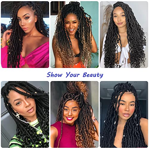 Goddess Locs Crochet Hair 6 Packs 14 Inch Wavy Curly Faux Locs Crochet Hair Pre Looped Crochet Synthetic Braids Hair With Curly Ends Crochet Faux Locs Hair for Black Women(14Inch, 6 Packs 1B)