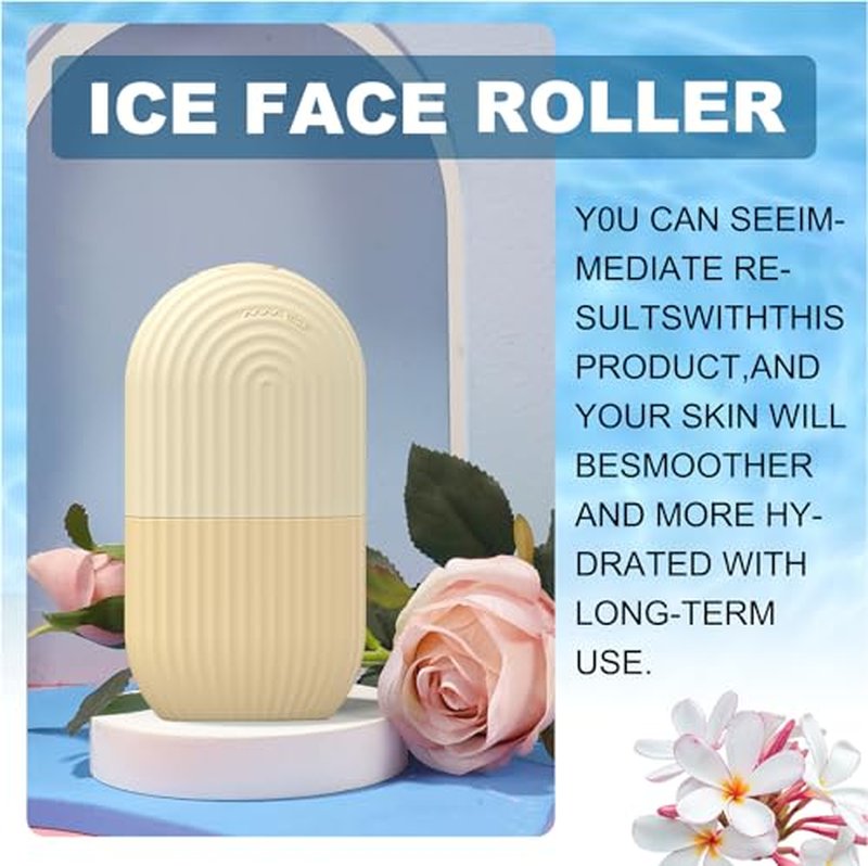 Joyeee Ice Face Roller, Reusable Silicone Mold Face Massage Eye Facial Beauty Skin Care Tools Apply Ice for Shrink Pores Anti Wrinkle Reduce Puffiness Improve Skin Elasticity, Striped, Yellow