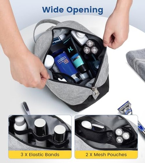 Vorspack Travel Toiletry Bag for Men - Large Mens Toiletry Travel Bag Water Resistant Dopp Kit Shaving Bag for Skincare Toiletries Bathroom Gifts - Black