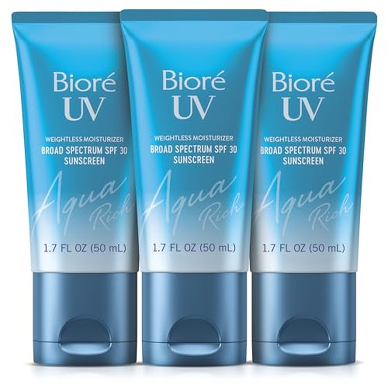 Biore UV Aqua Rich SPF 30 PA+++ Daily Moisturizer Sunscreen for Face, For Sensitive Skin, Oil Free, Hyaluronic Acid, Vegan, Oxybenzone & Octinoxate Free, Dermatologist Tested, 1.7 Oz