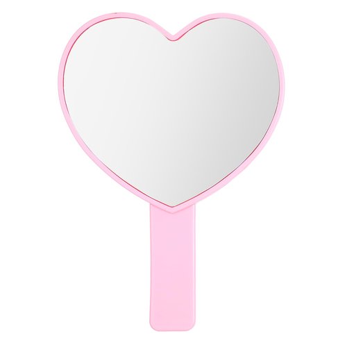 Heart-Shaped Handheld Mirror with Handle, Portable Travel Makeup Hand Mirror Decorative Mini Heart Cosmetic Lash Mirror for Women Girls Valentine's Day (Pink)