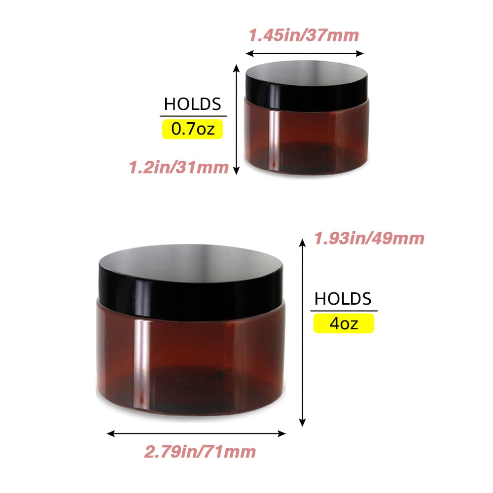 4oz Plastic Jars with Lids 4 oz Amber Plastic Containers with Lids + 20g Sample Containers (Set of 24) Airtight Container for Lip Scrub, Body Butters, Cream, Slime, Craft Storage