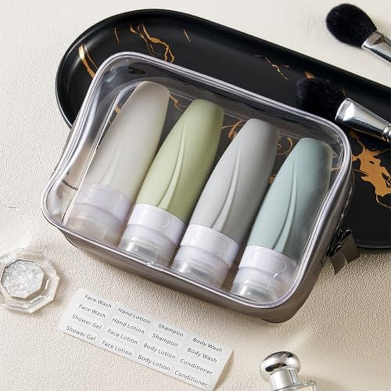 INSFIT Portable Travel Bottles TSA Approved, 2oz Leak Proof BPA Free Silicone Cosmetic Travel Size Toiletry Containers, Squeezable Silicone Tubes, Refillable Bottles for Shampoo 4 Pack Brown