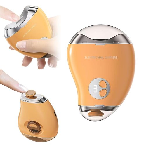 2 in 1 Electric Polishing Automatic Nail Clippers, 2024 New Electric Toe Nail Clippers for Adults Seniors, Automatic Finger Nail Clippers Nail Trimmer with 3 Adjustable Speeds (Yellow)