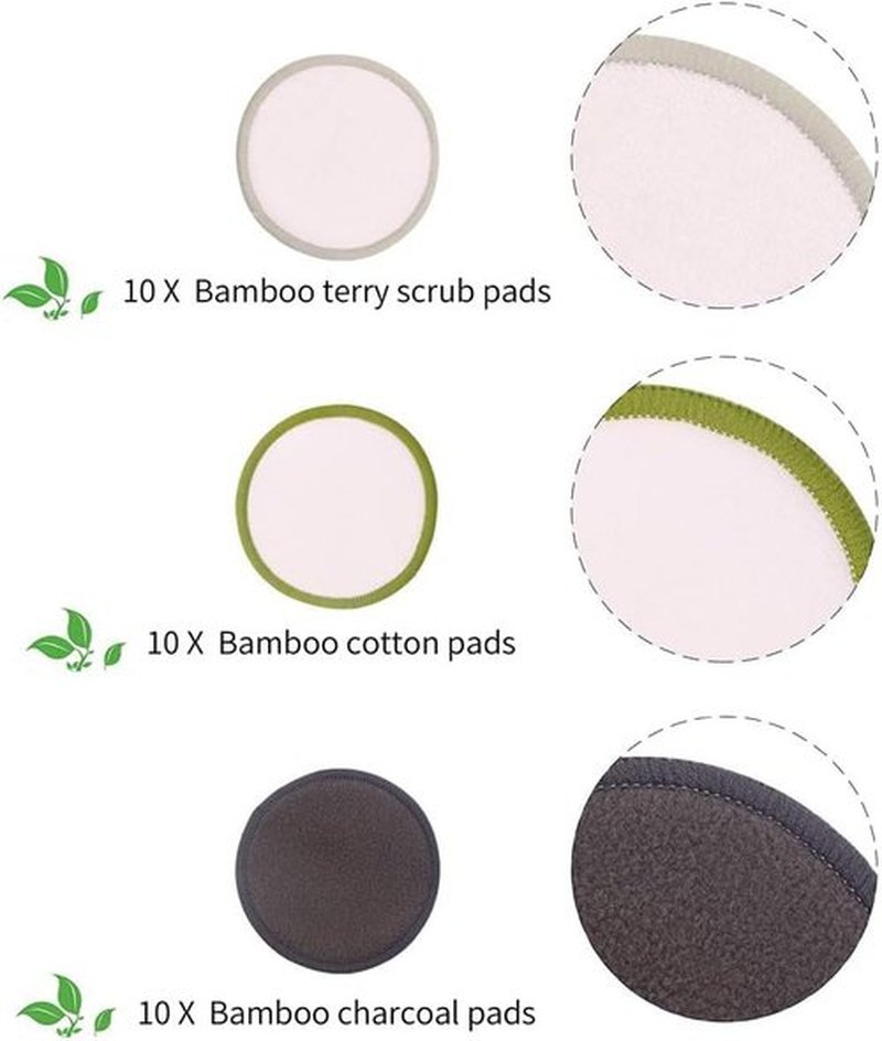 Chloven 30 Pack Reusable Makeup Remover Pads - Bamboo Cotton Rounds for Toner, Washable, Eco-Friendly for All Skin Types with Cotton Laundry Bag