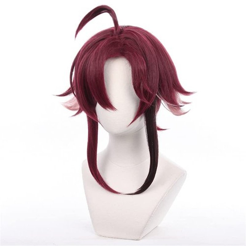 Mystylecos Anime Shikanoin Heizou Cosplay Wig Genshin Impact Wine Red Upturned Ponytail Wig