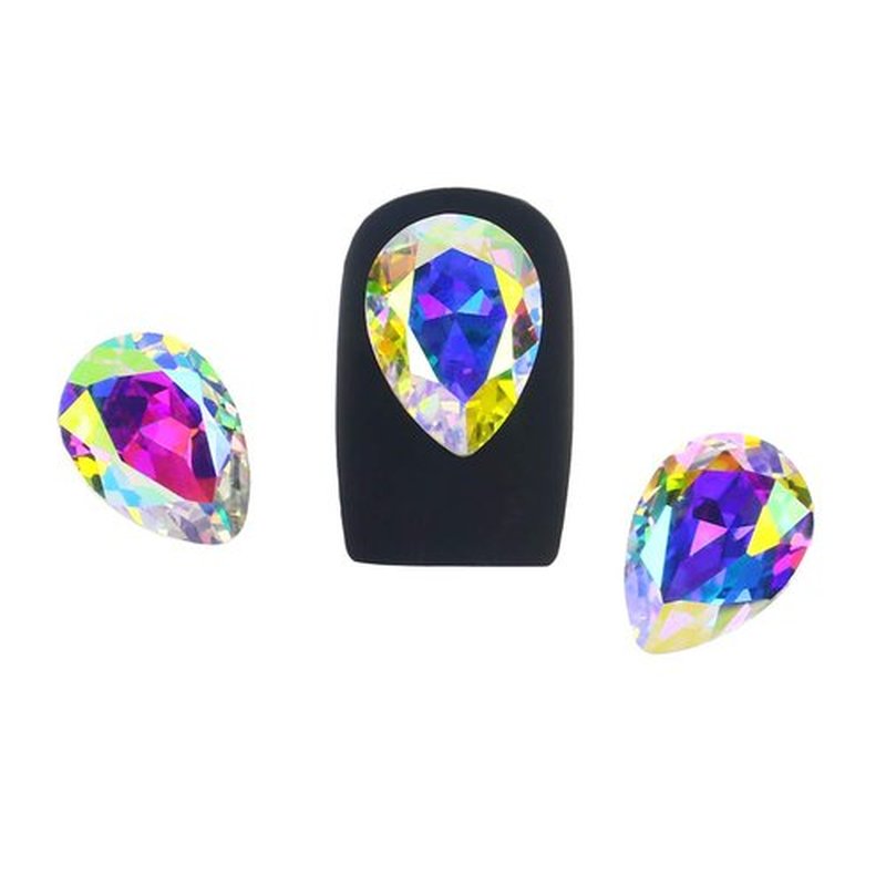 DONGZHOU 10Pcs Glass Nail Rhinestones Crystal AB Drop Shape 10 * 14mm Gems Stones Glass Pointed Back Rhinestone Diamonds Gems for Nail Art Decorations