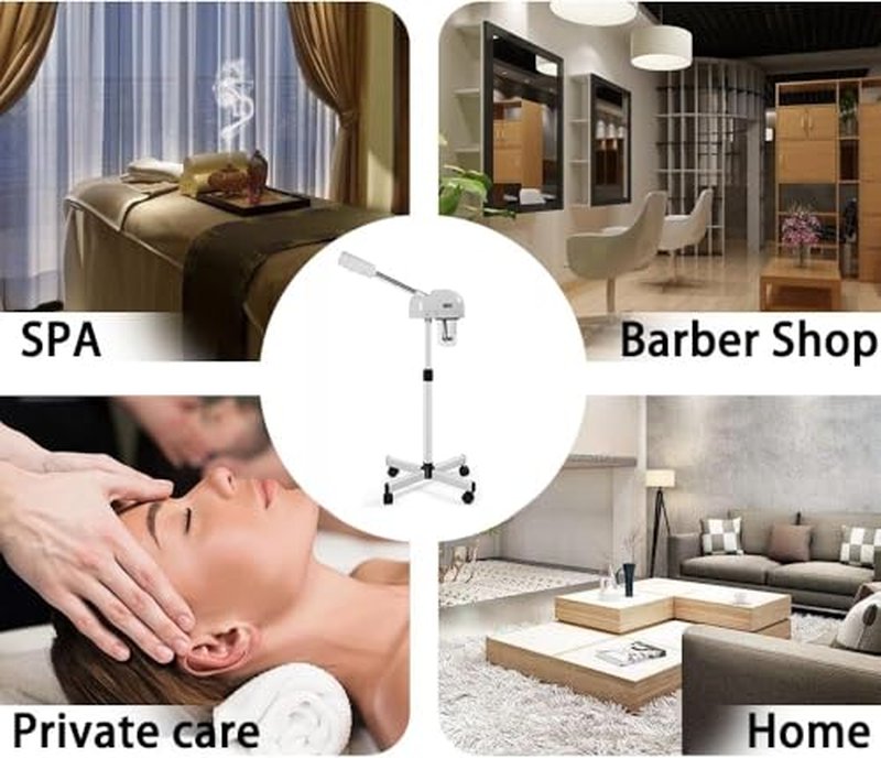 Professional Ozone Facial Steamer with Hot Mist Function, Stand Facial Steamer On Wheels, Height Adjustable & 360° Rotatable Nozzle, Use at Home & Salon SPA