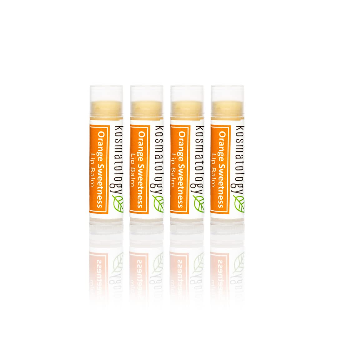 Kosmatology Organic Orange Vanilla Lip Balm - Orange Sweetness 4 Pack | Beeswax Free | Vegan | 100% Natural Moisturizer for Cracked & Dry Lips