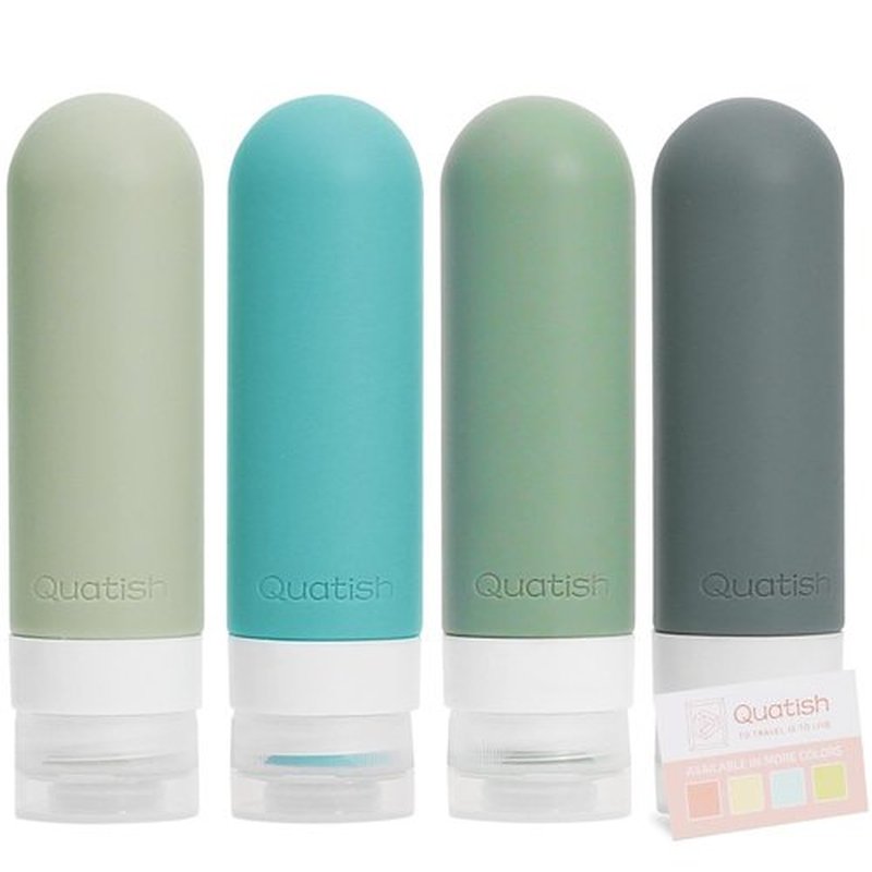 Quatish Travel Bottles for Toiletries【Original Patented】, 3 oz Tsa Approved Leak Proof Travel Size Containers, Silicone Shampoo and Conditioner Bottles, 4 Pack Travel Size Bottles, Morandi