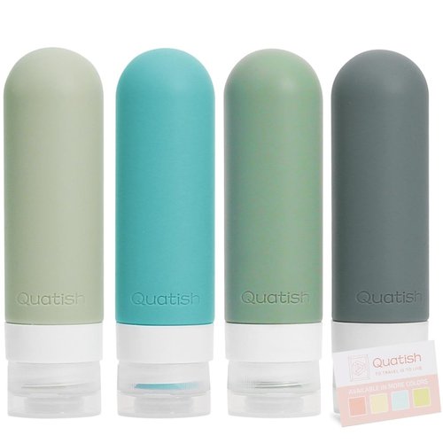 Quatish Travel Bottles for Toiletries【Original Patented】, 3 oz Tsa Approved Leak Proof Travel Size Containers, Silicone Shampoo and Conditioner Bottles, 4 Pack Travel Size Bottles, Morandi