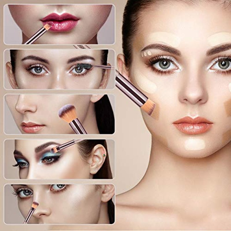 HEYMKGO Makeup Brushes 15PCS Champagne Gold Professional Makeup Brush Set Foundation Brush Blending Powder Blush Concealer Eye Make Up Brush with Bag