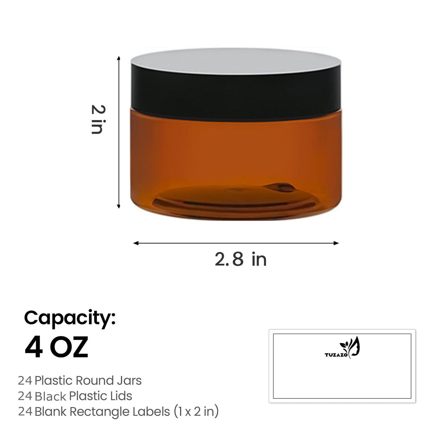 TUZAZO 4 Oz Amber Plastic Cosmetic Jars Leak Proof Small Container with lids for Cream, Lotion, Powder, Ointments, Beauty Products, 24 Pcs