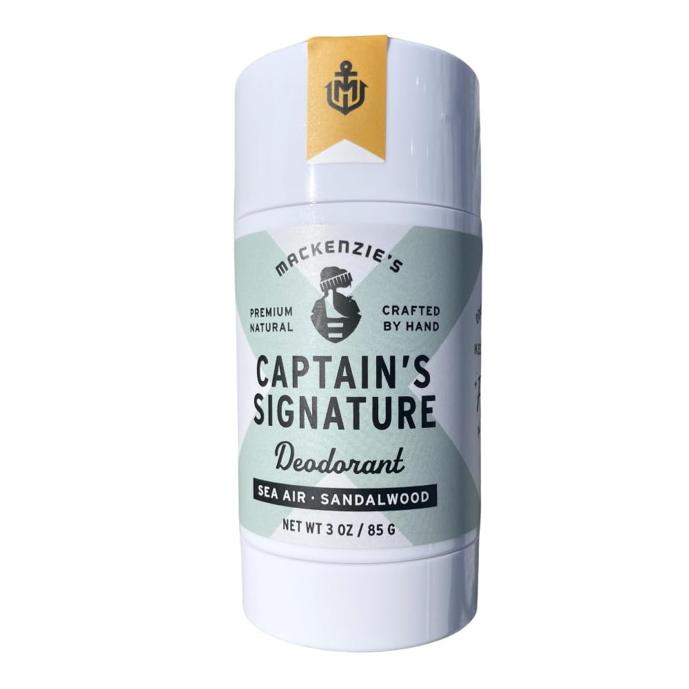 MacKenzie's Captain's Signature Deodorant - Gifts for Fisherman - Gifts for Men - Aluminum Free - Natural Deodorant - Sea Air & Sandalwood Scented - 3 OZ