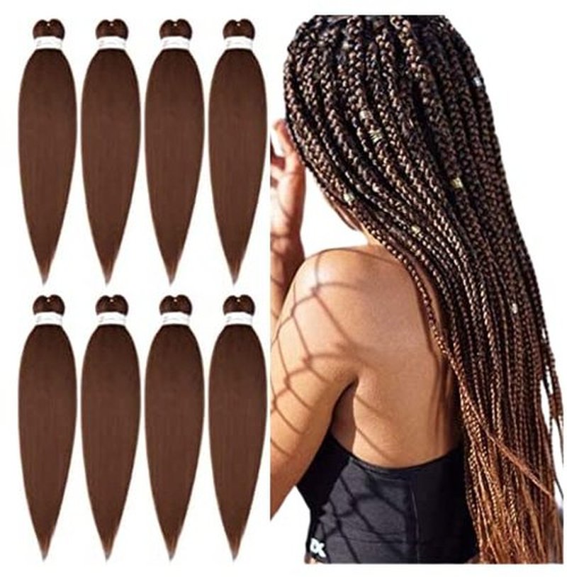 Braiding Hair Extension Jumbo Ombre Colorful for Crochet Braiding 6 Packs (High temperature, Synthetic Fiber, 24 inches) (8 Bundles Easy Braids, Brown)