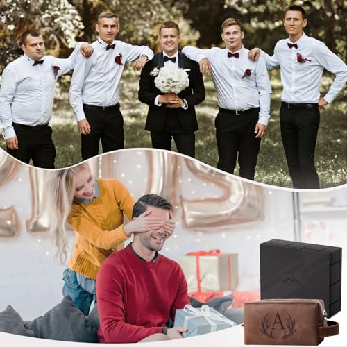 Personalized Toiletry Bag for Men Engraved Initial Cool Gifts for Dad Husband Boyfriend Grandpa Son PU Leather Waterproof Shaving Bag for Toiletries Accessories Travel Essentials (A)