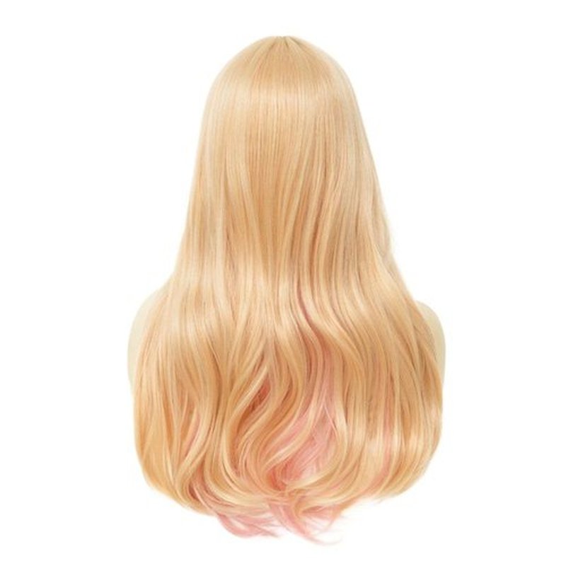 Salaibs Blonde Pink Wig Long Curly Wavy Wig for Women with Bangs Natural Synthetic Cosplay Daily Party Custome Hair Wig