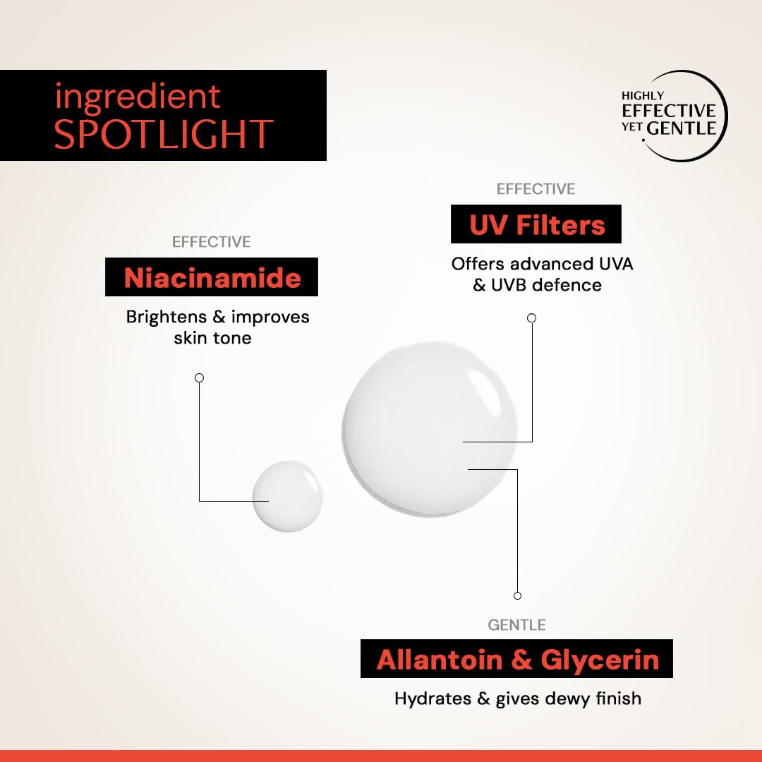 Deconstruct Dry Skin Brightening Fluid Sunscreen SPF 50+ with Niacinamide | Lightweight, Hydrating & Dewy | UVA/UVB Protection | 8-Hour Wear, Water-Resistant, No White Cast | 50g | Pack of 3